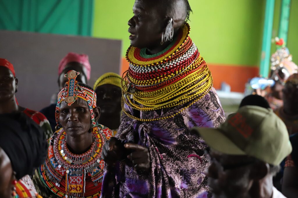Samburu woman sharing her view during Samburu Women Trust visit.